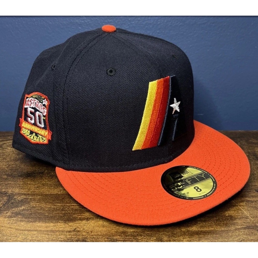 Houston Astros 50th Anniversary New Era 59FIFTY Cooperstown Fitted Hat Size 8